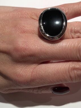 Gold-Tone Black Cabochon Statement Ring